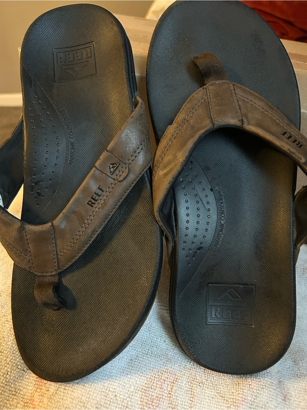 Reef Men’s Brown and Black Leather Flip Flops